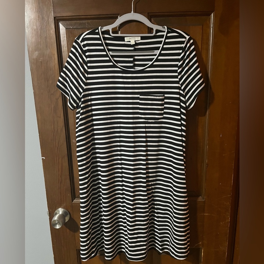 love, Fire Black and White Striped tshirt Dress